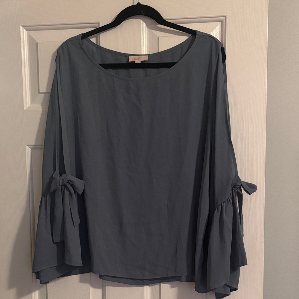 LOFT Slate Blue Blouse with Tie Sleeves
